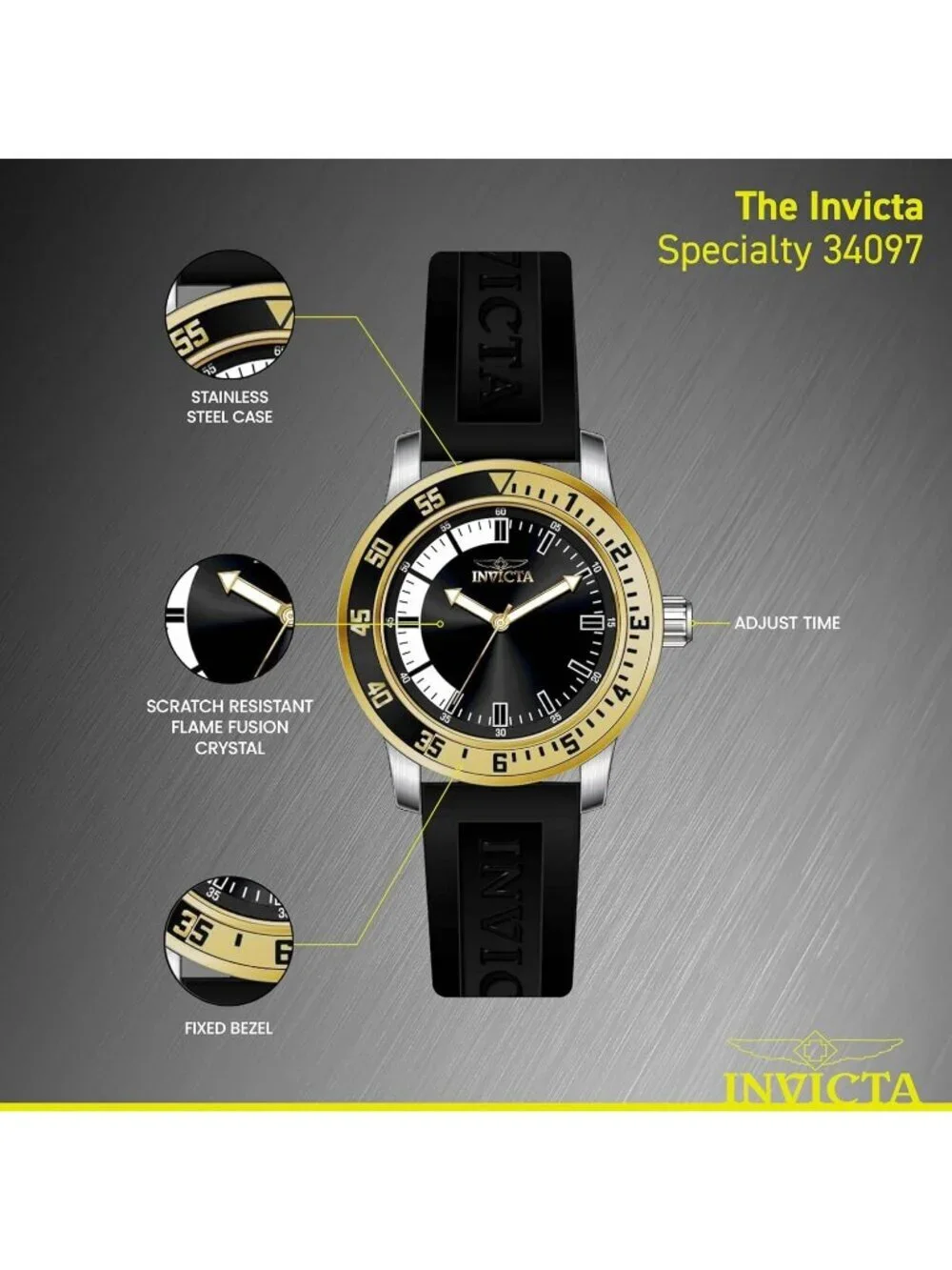 Mens Black Gold Analog Quartz Fashion Solid Specialty Silicone Round Wrist Watch